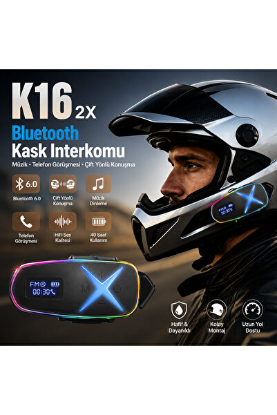SMAYLİNG K16 2X Bluetooth Motosiklet Kask Interkomu Bluetooth 6.0 Çift Yönlü ...