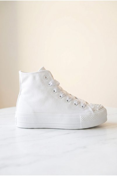 HYS SHOES Sports Evening Dress Shoes White Bridal Sneakers High Ankle Wedding Dress Sneakers 3cm Heel