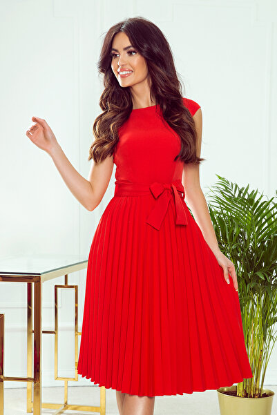 OEM LILA Short-Sleeved pleated dress - RED Large sizes