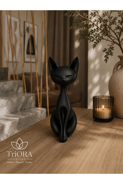 triora Miyav Minimalist Kedi Biblosu – Dekoratif Kedi Heykeli | 3D Baskı Mode...