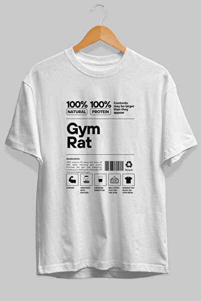 Ankhises Tricou alb cu imprimeu frontal Gym Rat, supradimensionat, 100% bumba...