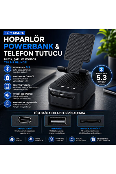 ROSE TEKNOLOJİ 3 Ü 1 ARADA BLUETOOTH HOPARLÖR POWERBANK VE TELEFON TUTUCU ÖZE...
