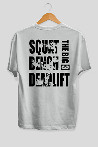 Ankhises Squat Bench Deadlift Oversize bela majica sa štampanim leđima 100% p...