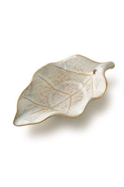 MONDEX Suport pentru tămâie ceramic, în formă de frunză, 14 x 8 x 4 cm, alb b...