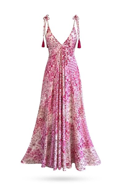 5in1Canpolat Pink Floral Patterned Maxi Dress