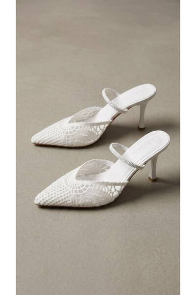 Beyond Women's White Knitwear Strappy Pointed Toe Evening Dress Shoes 8.5cm B...