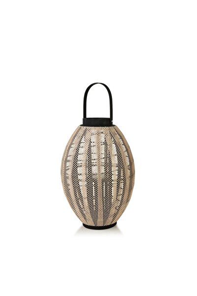 MONDEX Lanterna din Lemn și Țesătură LEVI 11x25x42/54 cm Bej Negru 1 buc.