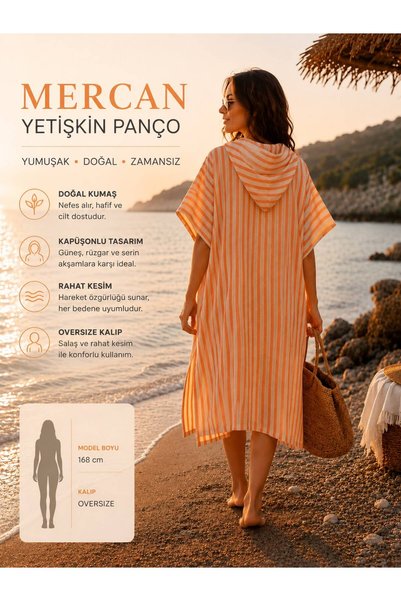 NUNA'S Atelier Coral |   Striped Poncho |   Hooded Beach & Pool Poncho