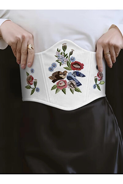 Didosh Party House Curea corset brodată – Curea vintage cu model de păsări și...