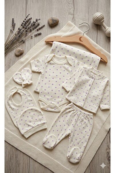 Yağmur Giyim Juuta Hearted Report 100% Cotton 7 Piece Baby Girl Hospital Disc...