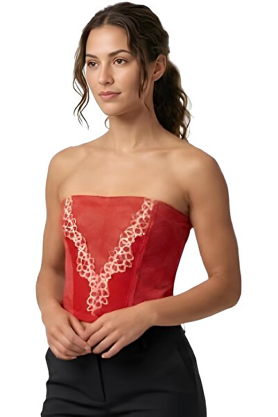 Shappex Women's Strapless Lace Corset Top, Boned Bustier with Floral Lace Det...
