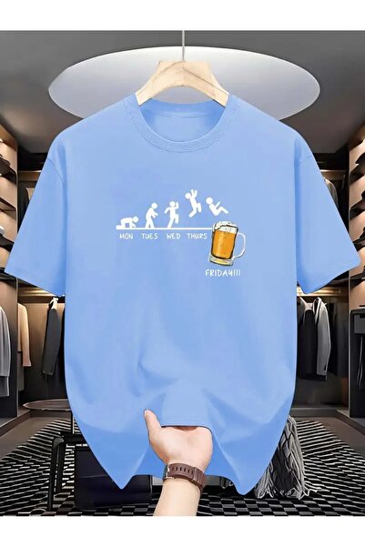 JENOLAN Tricou cu imprimeu pentru bărbați Friday Beer Beer Oversize Casual Bo...