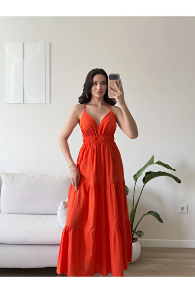 Zoom Butik Sırt Çapraz Askılı Elbise - MERCAN