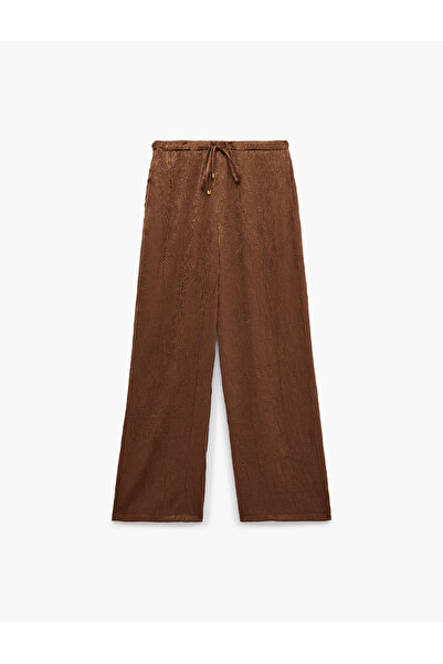 Koton Beli Lace-Up High Waist Wide Leg Satin Trousers