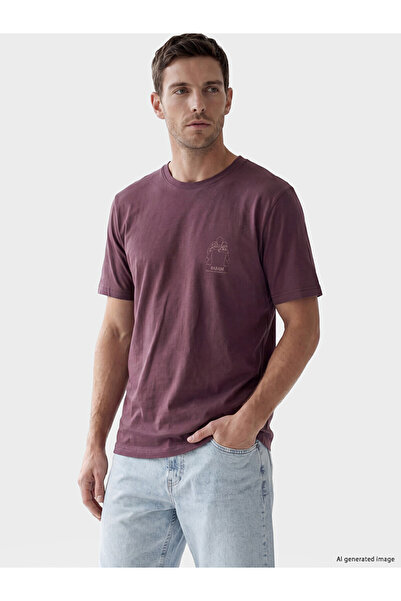 LC Waikiki Plum Crew Neck Dad Text Printed Men's T-Shirt