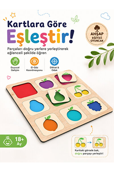 GenelTedarik Montessori Ahşap Eşleştirme Oyunu – Duyusal Gelişim - Görsel Tam...