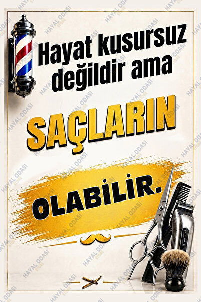 HAYAL ODASI STORE Erkek Kuaförü Saç Tasarım Esprili MDF Tablo - Saçların Kusu...