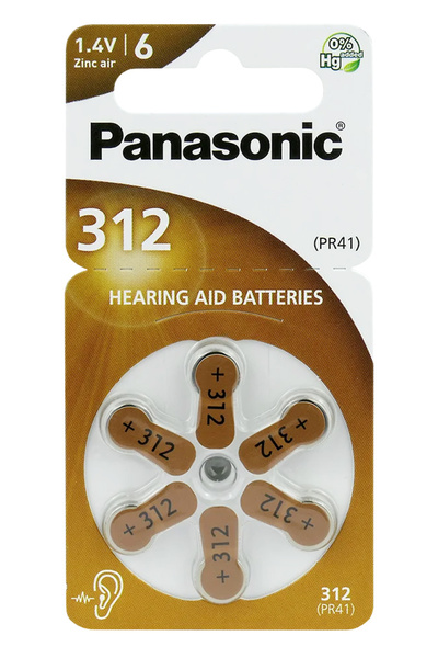 PANASONIC μπαταρίες ακουστικών βαρηκοΐας PR312, mercury free, 1.4V, 6τμχ