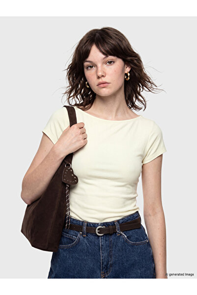 LC Waikiki Xside Yellow Boat Neck Modal Blend Women's T-Shirt