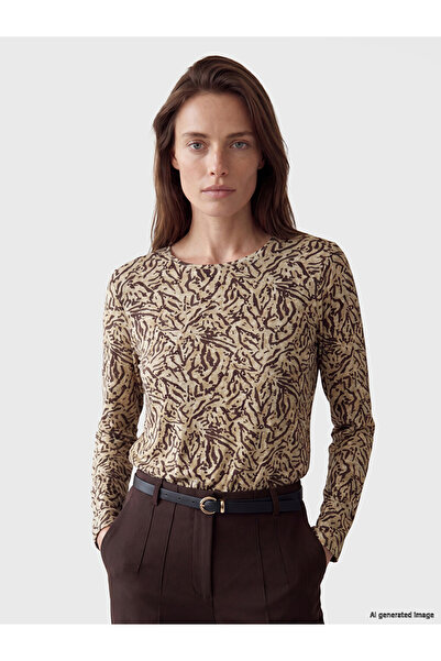 LC Waikiki Brown Crew Neck Patterned Women's T-Shirt