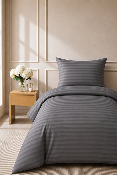 Anılsan Elif Satin Striped Single Set Personalized Buttoned Duvet Cover Quilt...