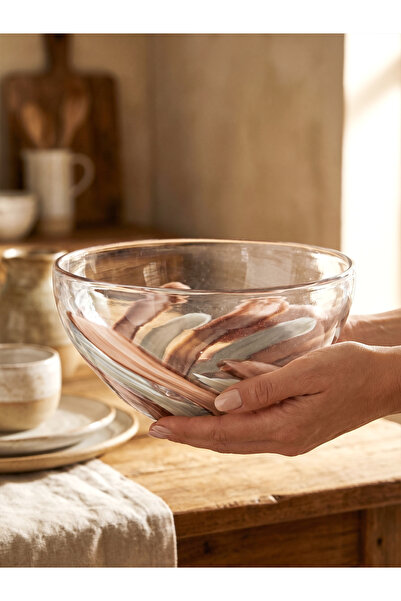 NAHR Luxury Handmade Wave Design Glass Serving Bowl 2.2kg Weight for Living R...