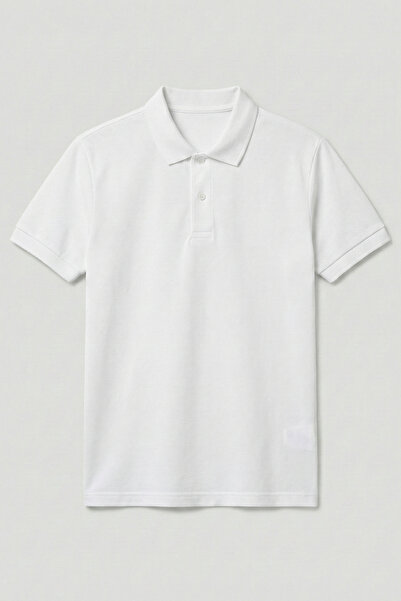 DESEN ATÖLYESİ Men's Women's Cotton Polo Collar Short Sleeve White T-Shirt
