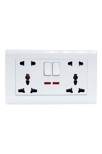 Duravel Universal Double Wall Socket with Switches, 2-Outlet Power Point, White