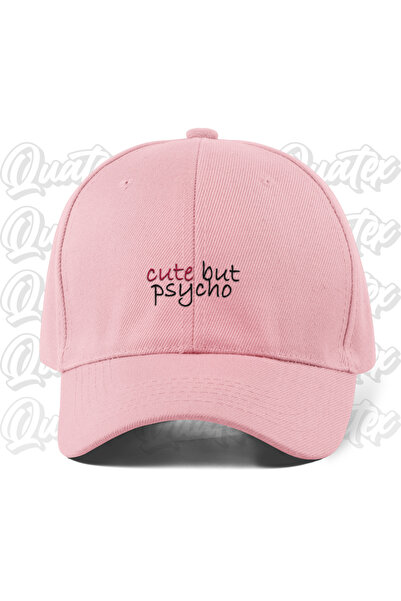 CapHub Cute but Psycho Embroidered Hat - Pink Color 100% Cotton Gabardine Uni...