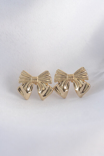 OGHAMAY Brass Gold Color Bow Earrings