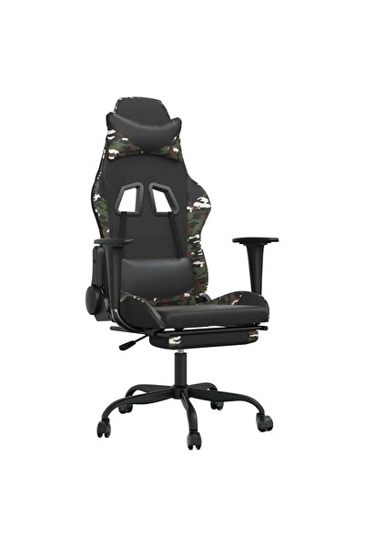vidaxl Scaun de gaming masaj/suport picioare negru/Camuflaj piele