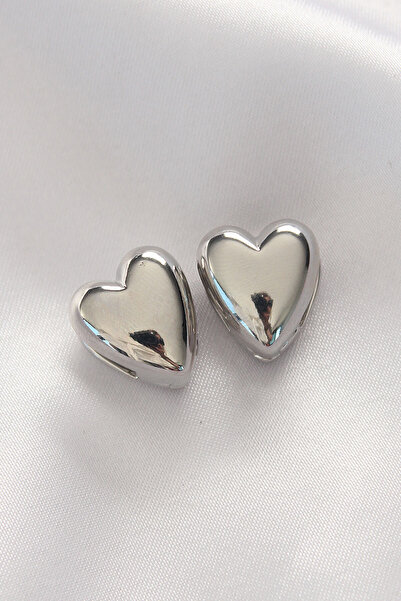 OGHAMAY Brass Silver Color Minimal Curved Heart Earrings