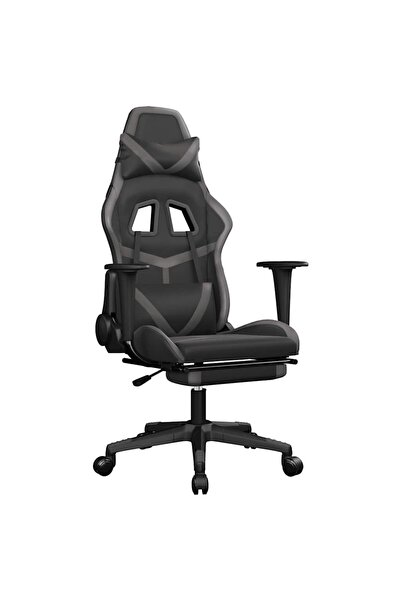 vidaxl Scaun de gaming cu masaj/suport picioare, negru/gri, piele