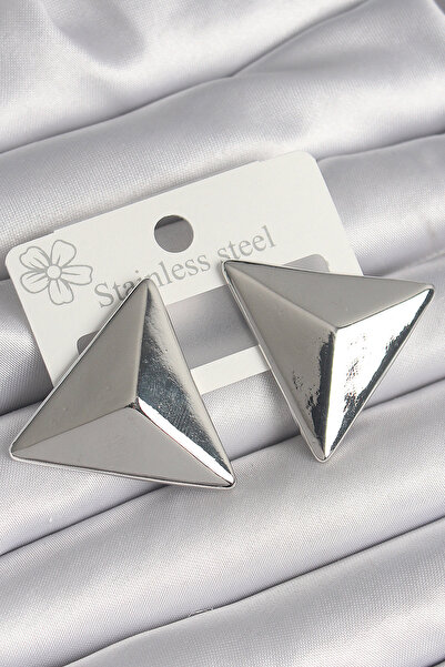 OGHAMAY Brass Silver Color 3D Triangle Model Women's Earrings
