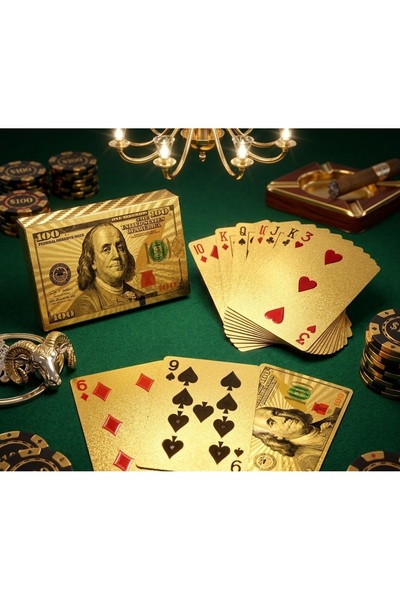 kt kuzey tacı Premium 100 Dolar Tasarımlı Lüks İskambil Kartları - Full Altın...