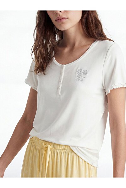 LC Waikiki Crew Neck Embroidered Women's Pajama Top