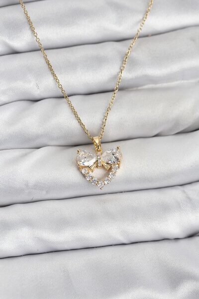 OGHAMAY 316L Steel Chain Gold Color Heart and Bow Model Zircon Stone Women's ...