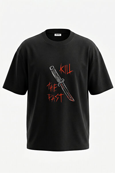 Anetos Tricou oversize negru din bumbac cu imprimeu pe spate Kill The Past De...