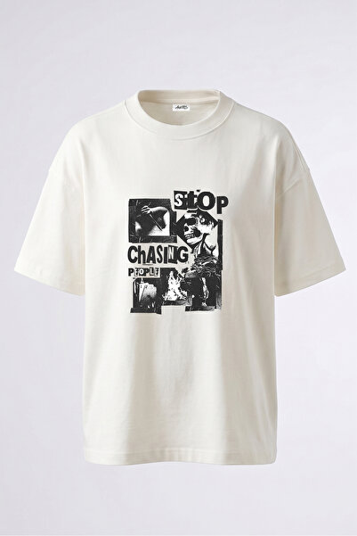 Anetos Tricou oversize alb din bumbac cu imprimeu pe spate Dry Head Punk Design