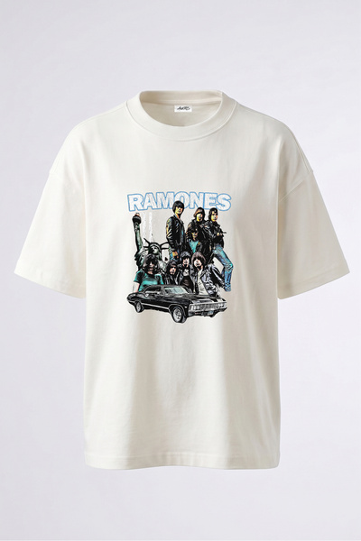 Anetos Tricou supradimensionat alb din bumbac cu imprimeu pe spate Ramones De...