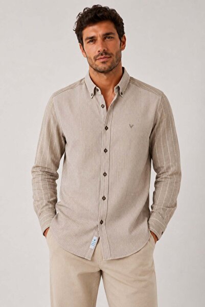 Fitmens Slim Fit Long Sleeve Double Pattern Lapel Buttoned Linen Lycra Pocket...