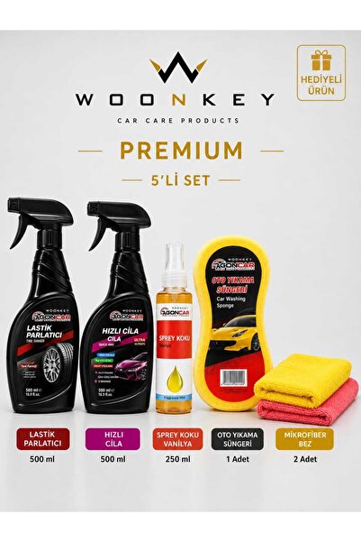 woonkey Premium 5'li Oto Bakım Seti Lastik Parlatıcı Hızlı Cila Vanilya Sprey...