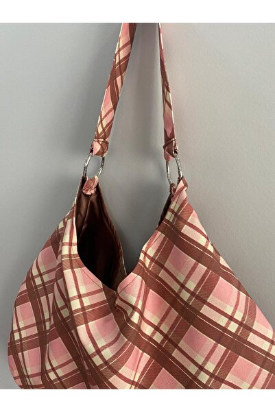 MUTE BAG Pink Plaid Pattern Bag / Pink Plaid Pattern Shoulder Bag (28*49)