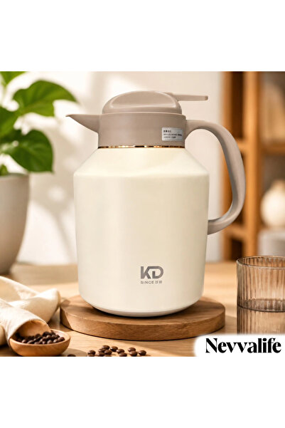 NEVVALİFE D.kadi 2000 ml Car Pto Paslanmaz Çelik Vakumlu Krem (Beyaz) Çaydanl...