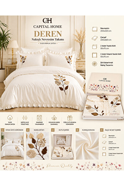 Capital Home Embroidered Ruffled Duvet Cover Set Double Size
