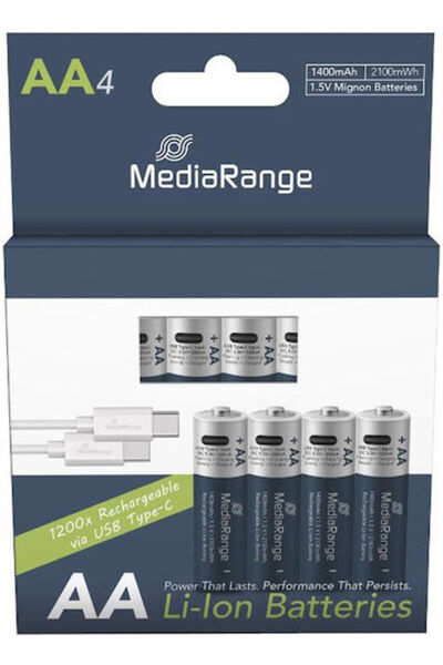 MediaRange Επαναφορτιζόμενη Μπαταρία AA Li-ion 1400mAh 1.5V 4 τεμάχια