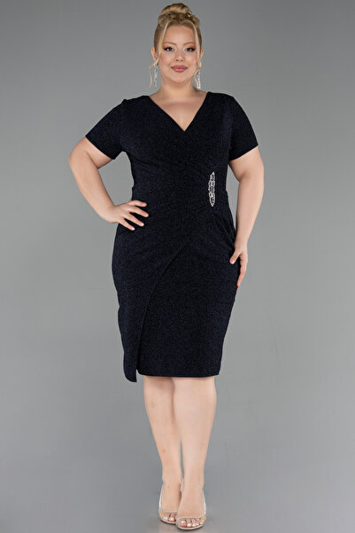Efelif Short Sleeve Midi Plus Size Evening Dress with Waist Accessory Abk41155