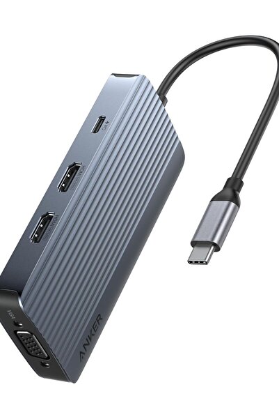 Anker 8-в-1 USB-C хъб докинг станция с три дисплея, сив