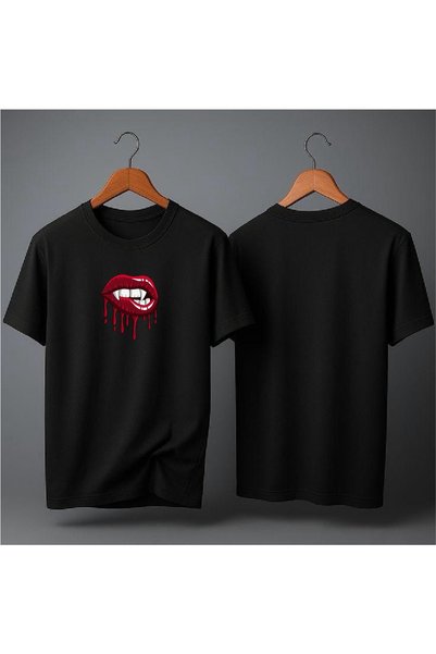 EFEVRA Vampire Lips Printed Oversized T-Shirt
