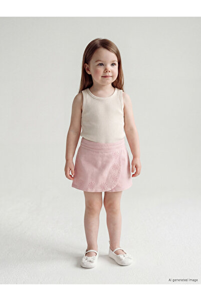LC Waikiki Nevavm Embroidered Gabardine Shorts for Baby Girls with Elastic Waist